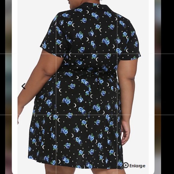 Hot Topic Blue Rose Black Button down Dress - Picture 3 of 5